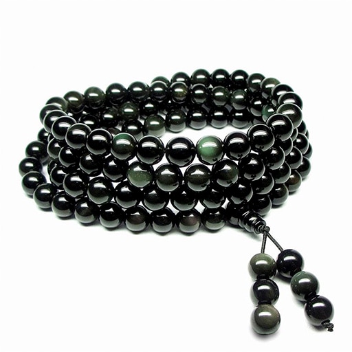 Bracelet Mala 108 Perles en Obsidienne Oeil Céleste