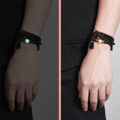 Bracelet Mala Obsidienne Noire 108 Perles Thérapie Magnétique Lumineux Pendant la Nuit