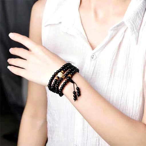 Bracelet Mala Obsidienne Noire 108 Perles Thérapie Magnétique perte de poids