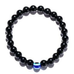 Bracelet en obsidienne noire pour le mauvais oeil perle bleue
