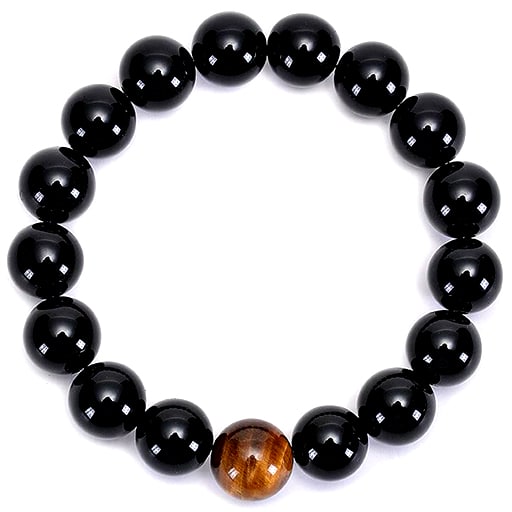 bracelet mala avec perles d'obsidienne noire et oeil de tigre